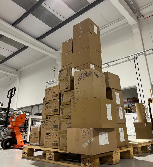 Product boxes in warehouse